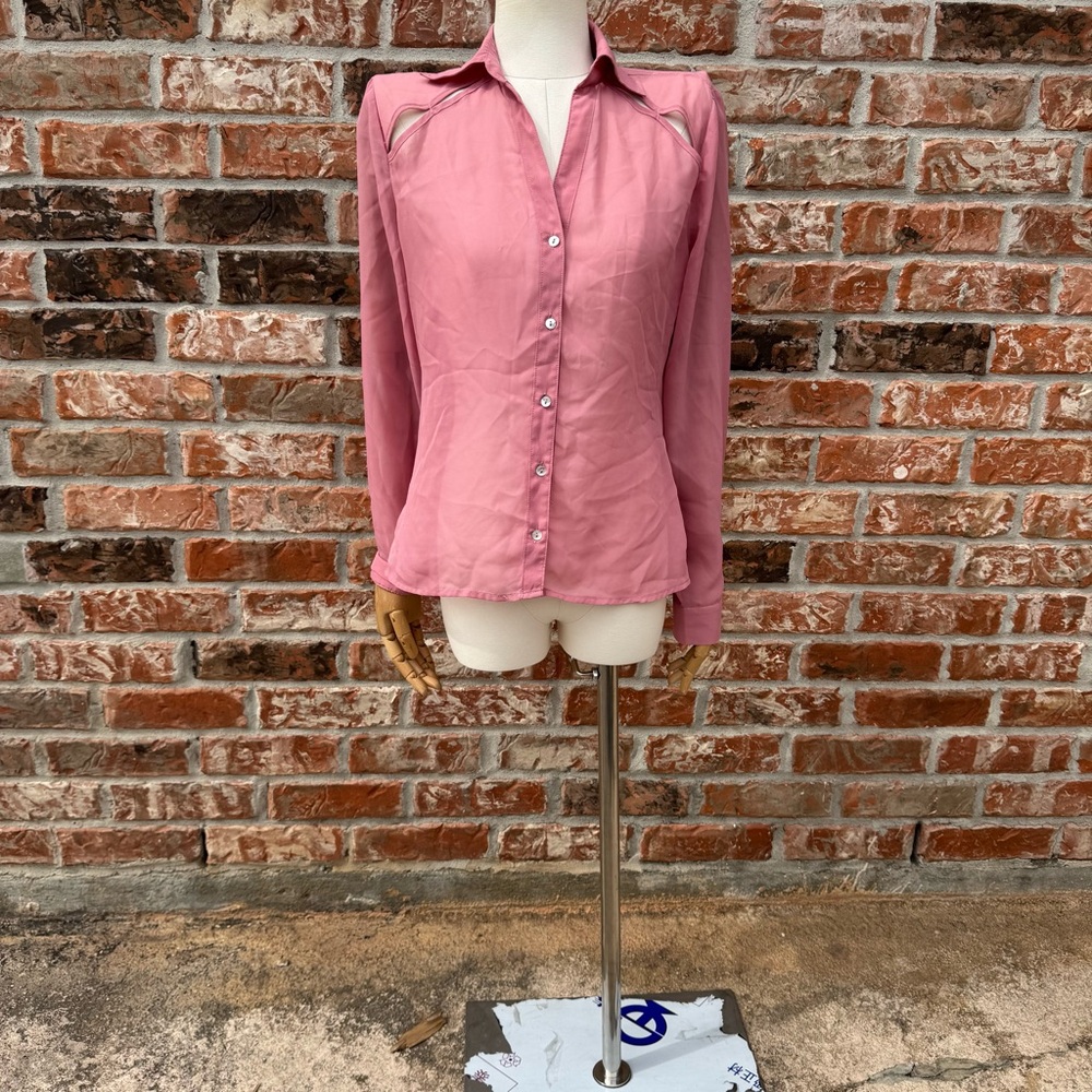 Wet Seal Vintage Y2K Pink Long Sleeve Fitted Button Down Shirt - Picture 6 of 10